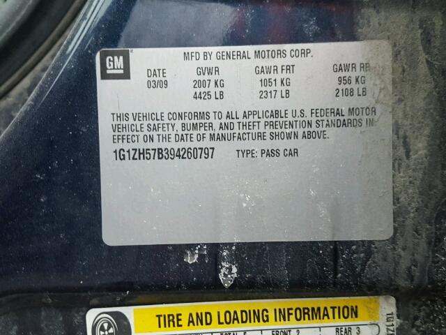 1G1ZH57B394260797 - 2009 CHEVROLET MALIBU 1LT 蓝色 照片 10