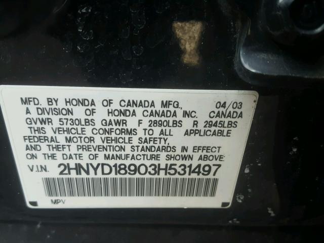 2HNYD18903H531497 - 2003 ACURA MDX TOURIN BLACK photo 10