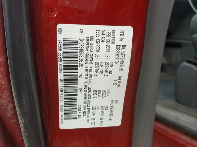 1D4GP24R57B196193 - 2007 DODGE GRAND CARA RED photo 10