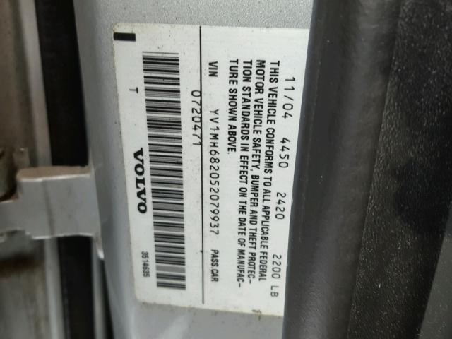 YV1MH682052079937 - 2005 VOLVO S40 T5 SILVER photo 10