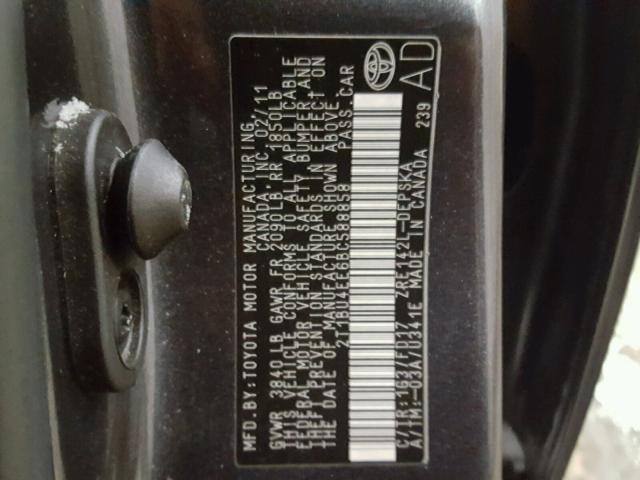 2T1BU4EE6BC588858 - 2011 TOYOTA COROLLA BA GRAY photo 10