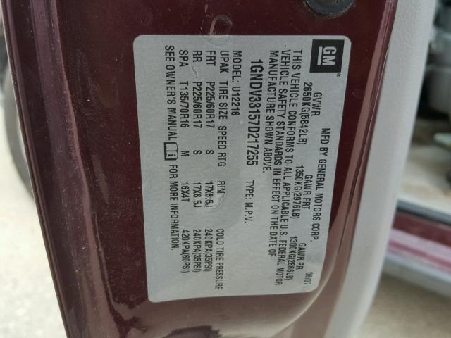 1GNDV33157D217255 - 2007 CHEVROLET UPLANDER L MAROON photo 10