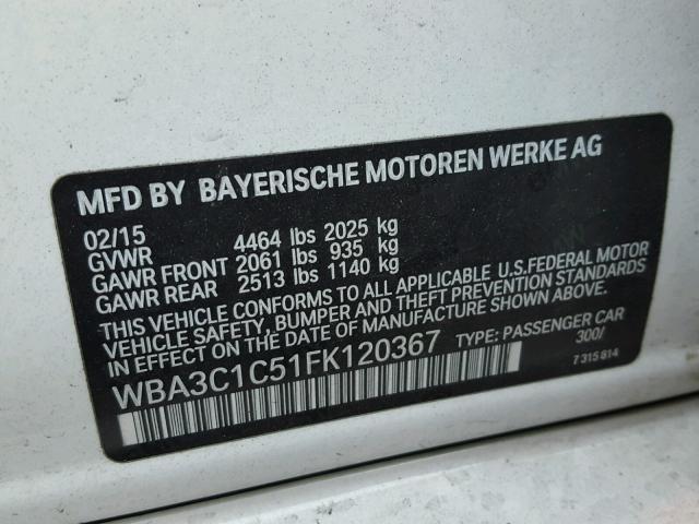 WBA3C1C51FK120367 - 2015 BMW 328 I SULE WHITE photo 10