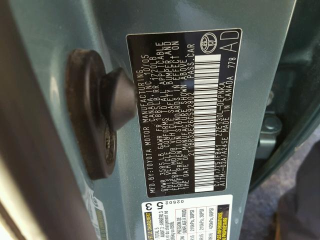 2T1BR32E26C592802 - 2006 TOYOTA COROLLA CE BLUE photo 10