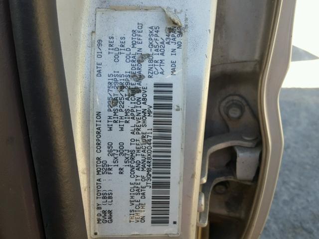 JT3GM84R8X0044711 - 1999 TOYOTA 4RUNNER SILVER photo 10