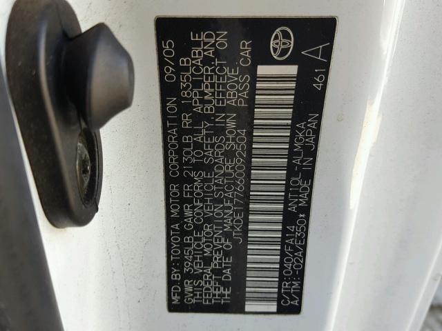 JTKDE177660092504 - 2006 TOYOTA SCION TC 白色 照片 10