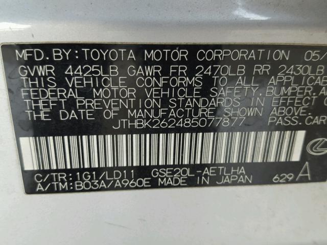 JTHBK262485077877 - 2008 LEXUS IS 250 SILVER photo 10