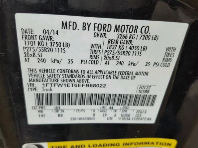 1FTFW1ET6EFB68022 - 2014 FORD F150 SUPER BLACK photo 10