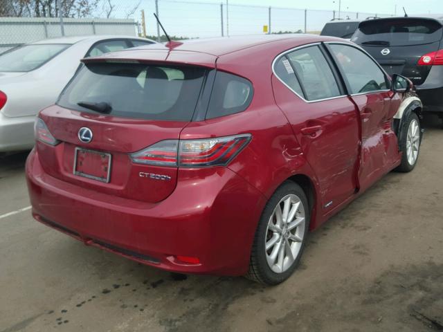 JTHKD5BH1C2065296 - 2012 LEXUS CT 200 RED photo 4