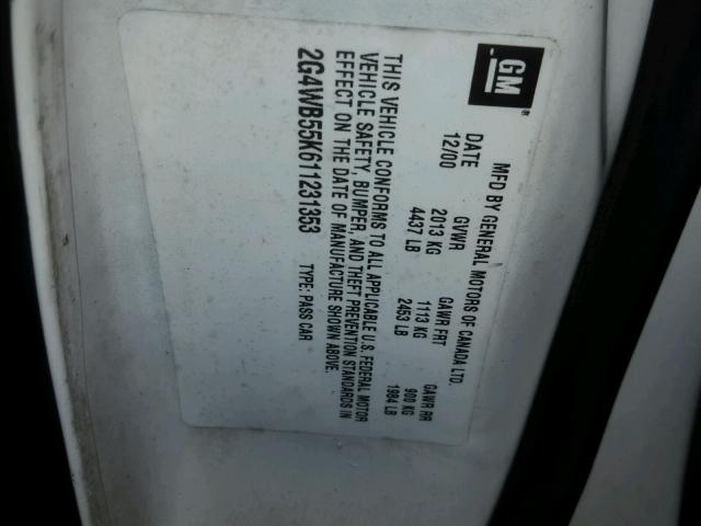 2G4WB55K611231353 - 2001 BUICK REGAL LS 白色 照片 10