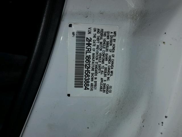 2HKRL18612H563884 - 2002 HONDA ODYSSEY EX WHITE photo 10