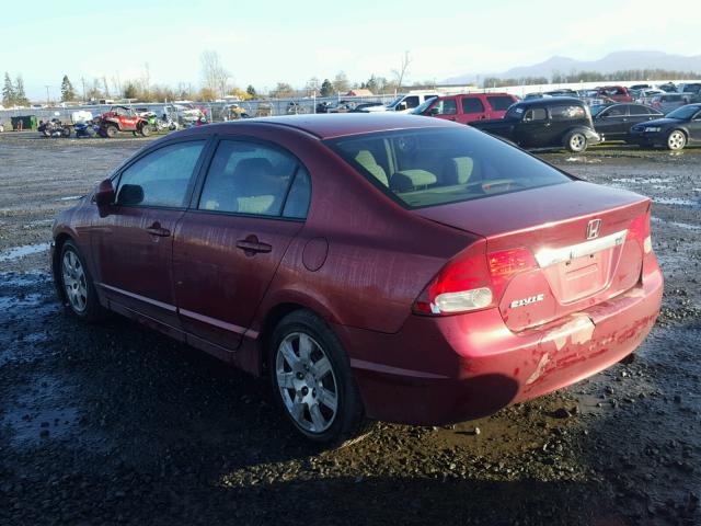 19XFA16519E001386 - 2009 HONDA CIVIC LX RED photo 3