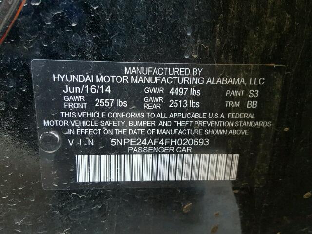 5NPE24AF4FH020693 - 2015 HYUNDAI SONATA SE BLACK photo 10