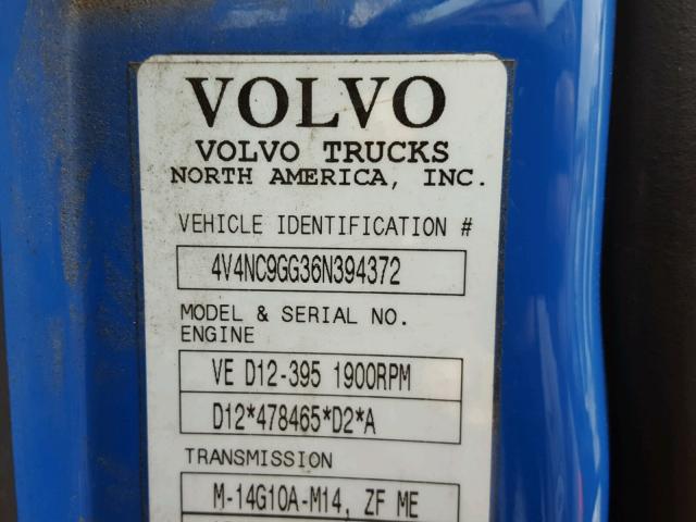 4V4NC9GG36N394372 - 2006 VOLVO VN VNL BLUE photo 10