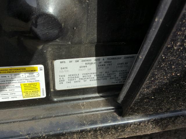 KL1TD66E99B635119 - 2009 CHEVROLET AVEO LS 黑色 照片 10