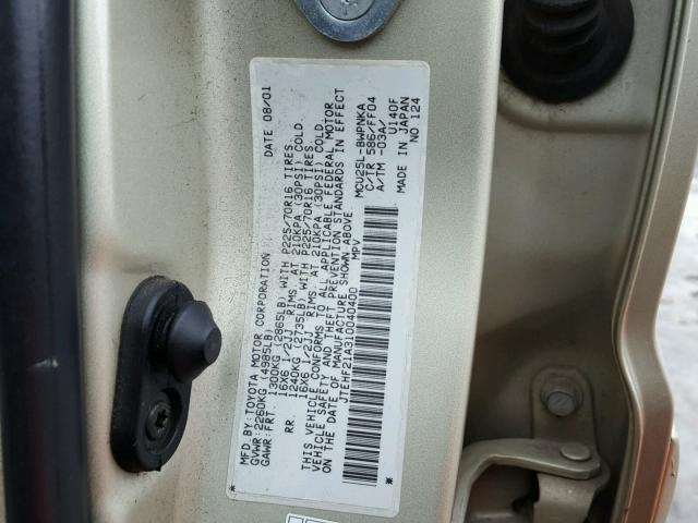 JTEHF21A310040400 - 2001 TOYOTA HIGHLANDER SILVER photo 10