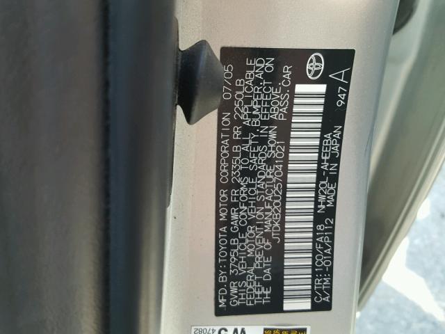 JTDKB20U257041021 - 2005 TOYOTA PRIUS SILVER photo 10