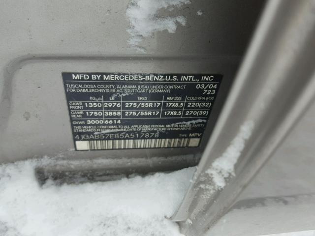 4JGAB57E85A517878 - 2005 MERCEDES-BENZ ML 350 SILVER photo 10