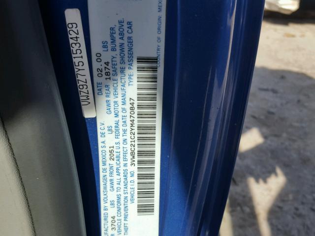 3VWBC21C2YM470847 - 2000 VOLKSWAGEN NEW BEETLE 蓝色 照片 10