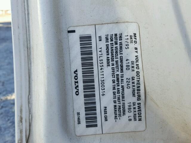 YV1LS5541T1300316 - 1996 VOLVO 850 BASE WHITE photo 10