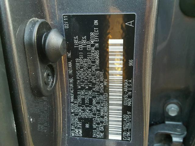 5TDDK3EH8BS071703 - 2011 TOYOTA HIGHLANDER GRAY photo 10