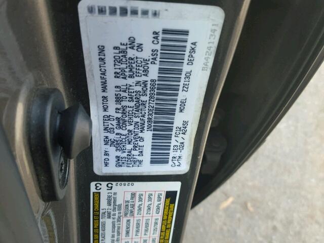 1NXBR30E27Z893668 - 2007 TOYOTA COROLLA CE GRAY photo 10