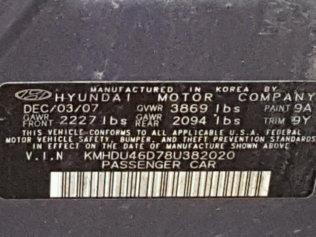 KMHDU46D78U382020 - 2008 HYUNDAI ELANTRA GL GRAY photo 10