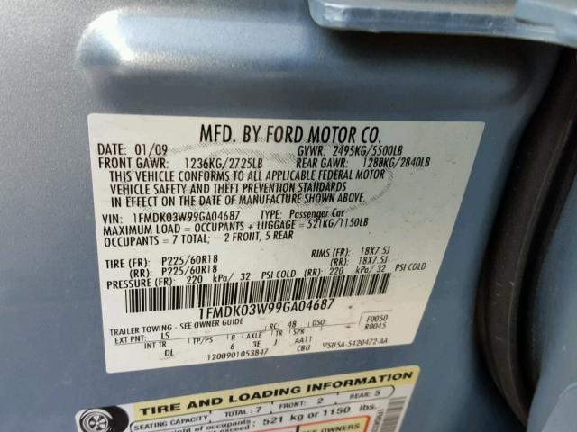 1FMDK03W99GA04687 - 2009 FORD TAURUS X L BLUE photo 10