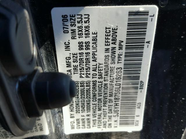 5J6YH18756L016263 - 2006 HONDA ELEMENT EX BLACK photo 10