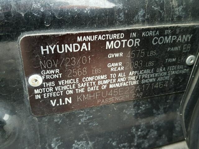 KMHFU45E22A171464 - 2002 HYUNDAI XG 350 BLACK photo 10