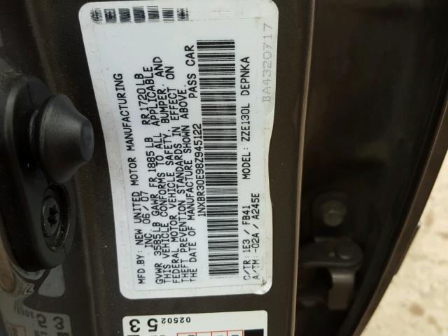 1NXBR30E98Z945122 - 2008 TOYOTA COROLLA CE GRAY photo 10