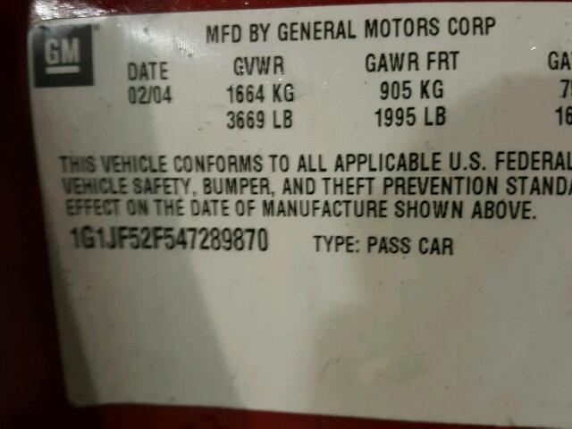 1G1JF52F547289870 - 2004 CHEVROLET CAVALIER L RED photo 10