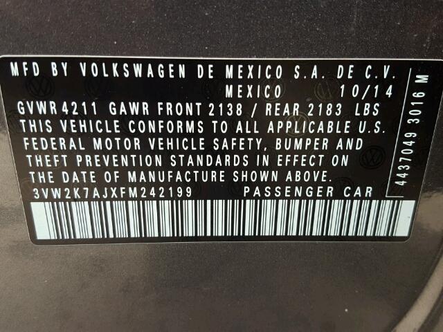 3VW2K7AJXFM242199 - 2015 VOLKSWAGEN JETTA BASE GRAY photo 10