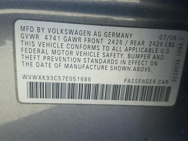 WVWXK93C57E051686 - 2007 VOLKSWAGEN PASSAT WAG SILVER photo 10