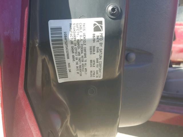 1G8AF52F54Z229688 - 2004 SATURN ION LEVEL MAROON photo 10