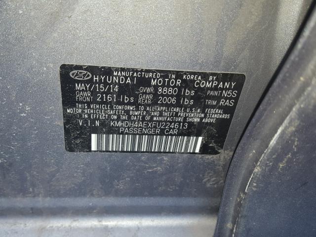 KMHDH4AEXFU224613 - 2015 HYUNDAI ELANTRA SE GRAY photo 10