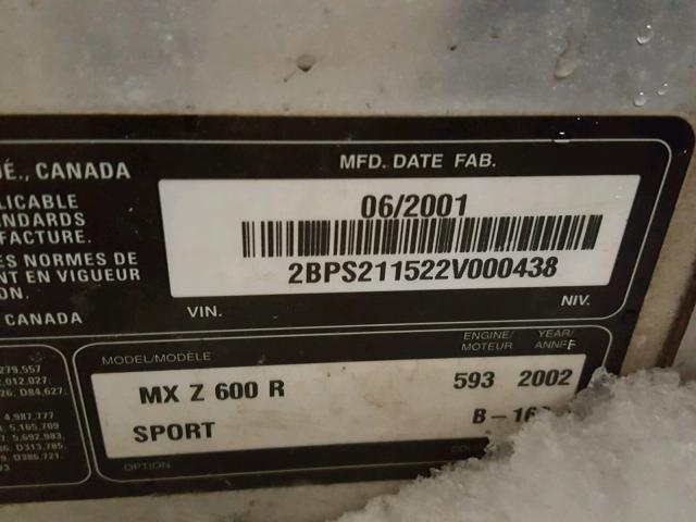 2BPS211522V000438 - 2002 SKID MXZ SPORT BLACK photo 10