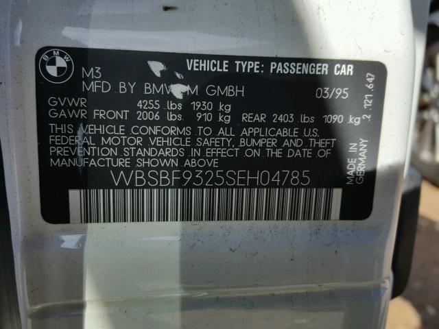 WBSBF9325SEH04785 - 1995 BMW M3 WHITE photo 10