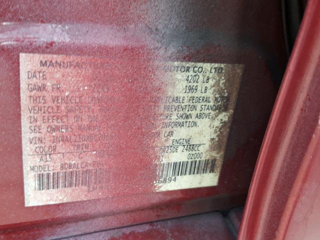 1N4AL11DX6C206894 - 2006 NISSAN ALTIMA S RED photo 10