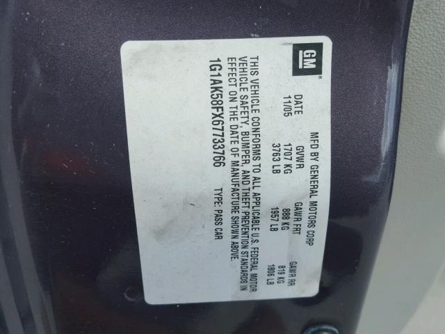 1G1AK58FX67733766 - 2006 CHEVROLET COBALT LS PURPLE photo 10