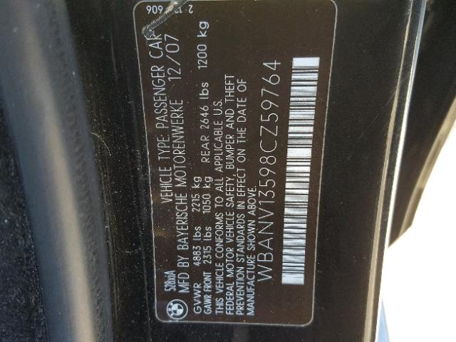 WBANV13598CZ59764 - 2008 BMW 528 XI BLACK photo 10