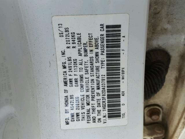 1HGCR3F82DA037912 - 2013 HONDA ACCORD EXL WHITE photo 10