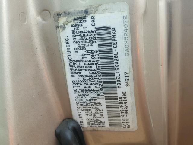 4T1BG22K3XU574119 - 1999 TOYOTA CAMRY CE TAN photo 10