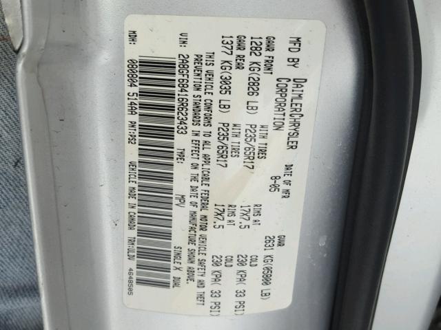 2A8GF68416R623433 - 2006 CHRYSLER PACIFICA T SILVER photo 10