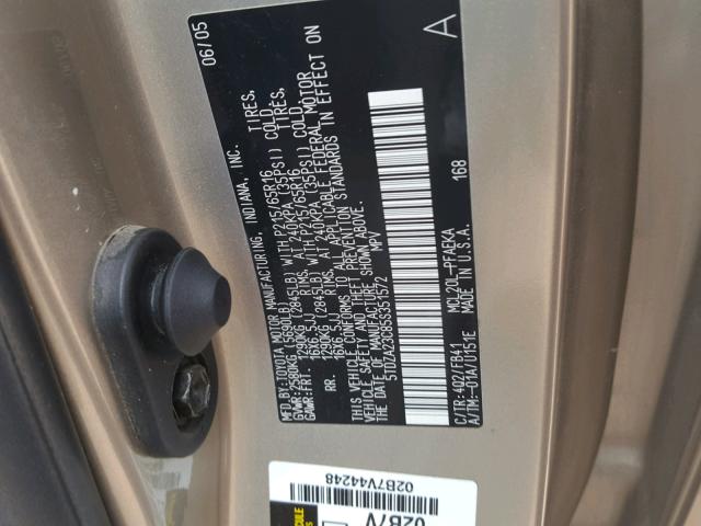 5TDZA23C85S351572 - 2005 TOYOTA SIENNA CE GOLD photo 10