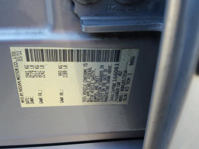 1N4AL2AP0BC166061 - 2011 NISSAN ALTIMA BAS SILVER photo 10