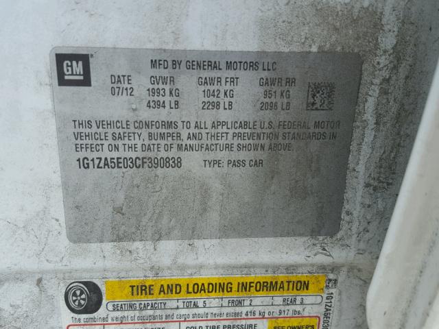 1G1ZA5E03CF390838 - 2012 CHEVROLET MALIBU LS WHITE photo 10