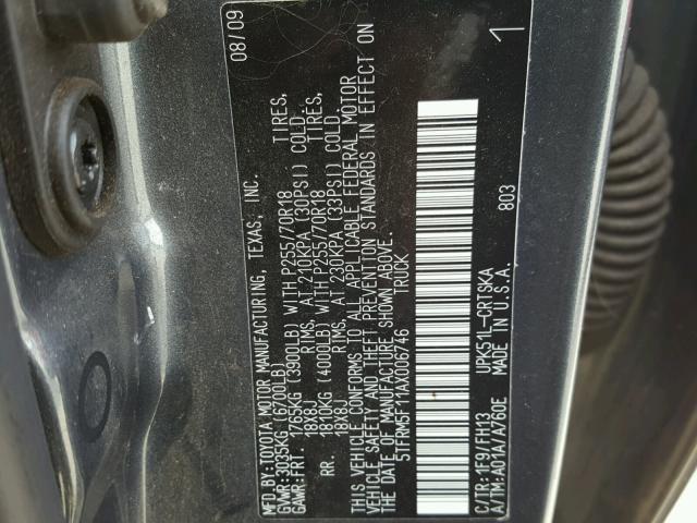 5TFRM5F11AX006746 - 2010 TOYOTA TUNDRA DOU BLUE photo 10