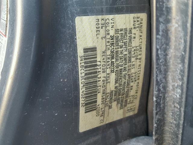 3N1BC13E09L402732 - 2009 NISSAN VERSA S GRAY photo 10