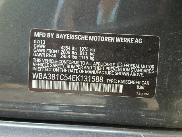 WBA3B1C54EK131588 - 2014 BMW 320 I GRAY photo 10